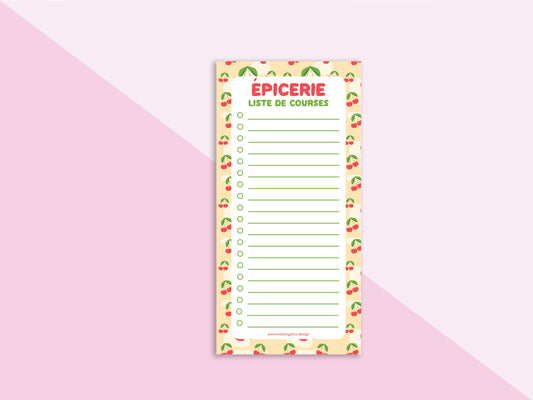 Cherry Sweetness Shopping List in French  | 50 Sheets Notepad