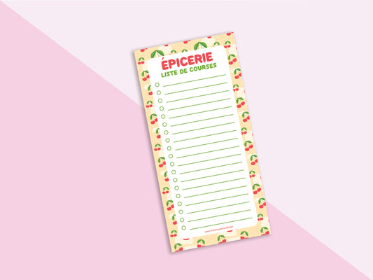 Cherry Sweetness Shopping List in French  | 50 Sheets Notepad