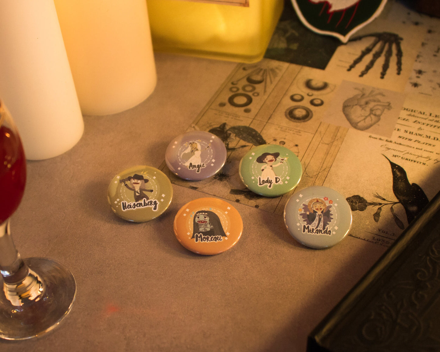Resident Evil 8 Puppet Button Pins | Angie, Lady Dimitrescu, Miranda, Heisenberg, Moreau