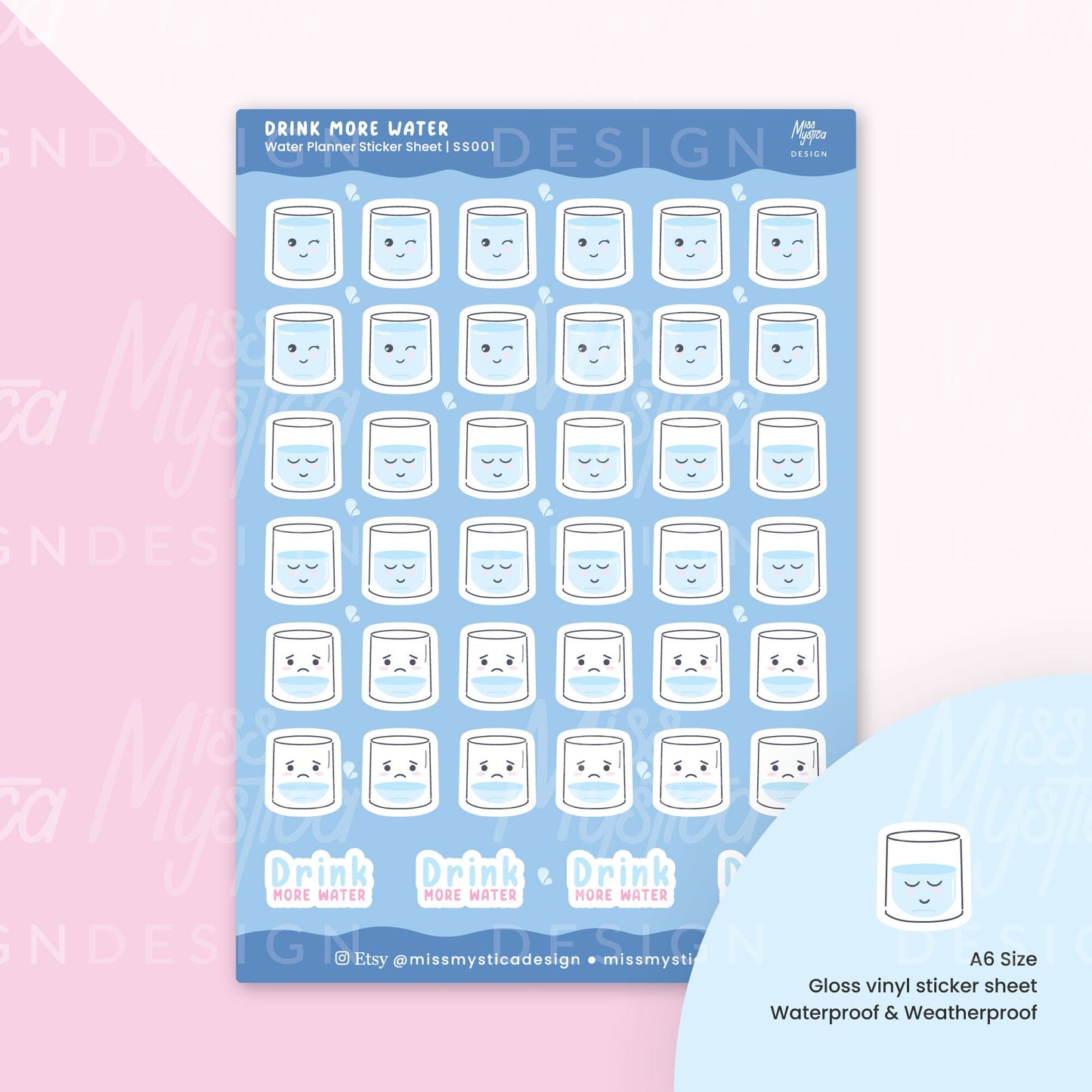 Tracking water Sticker Sheet | For Planners Bullet Journal Notebook or Scrapbook