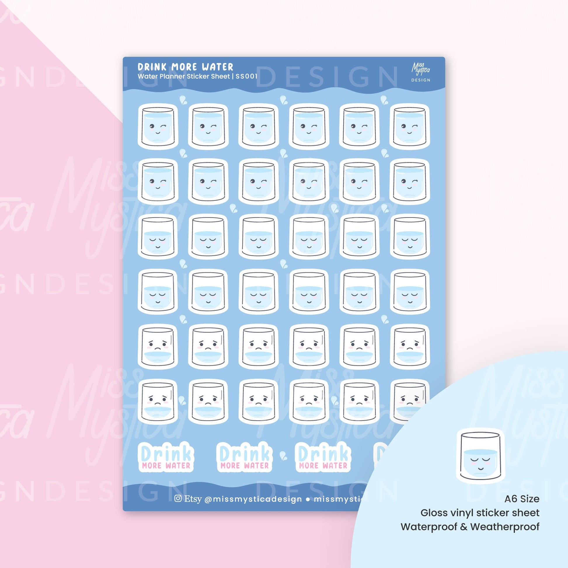 Tracking water Sticker Sheet | For Planners Bullet Journal Notebook or Scrapbook