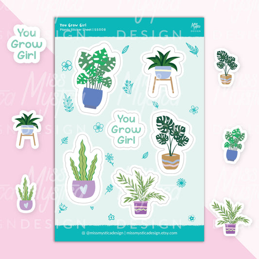 You Grow Girl Plant Sticker Sheet | For Planners Bullet Journal Notebook or Scrapbook