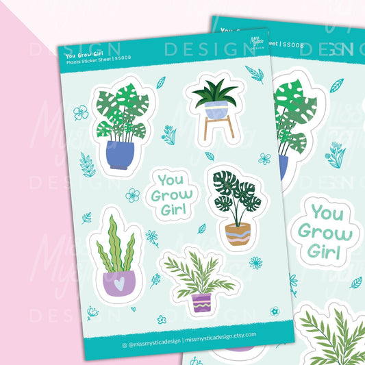 You Grow Girl Plant Sticker Sheet | For Planners Bullet Journal Notebook or Scrapbook
