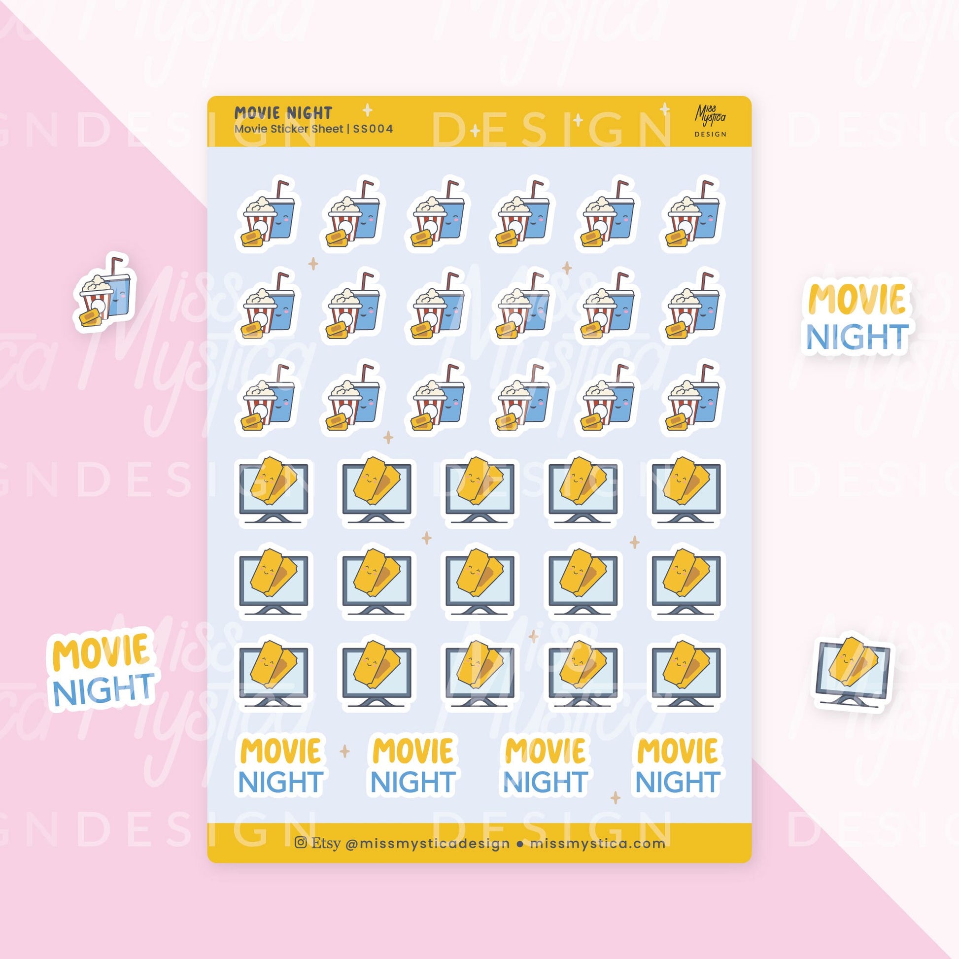 Movie Night Sticker Sheet | For Planners Bullet Journal Notebook or Scrapbook