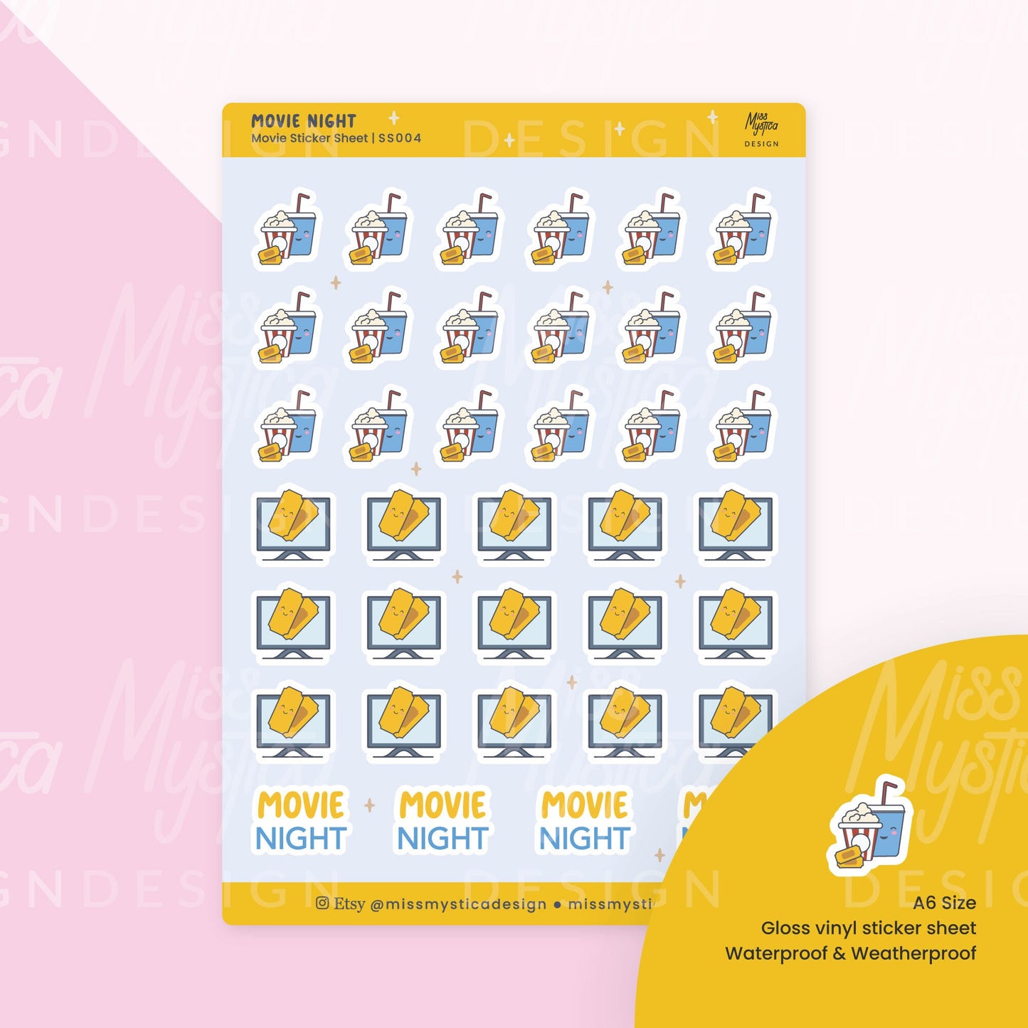 Movie Night Sticker Sheet | For Planners Bullet Journal Notebook or Scrapbook