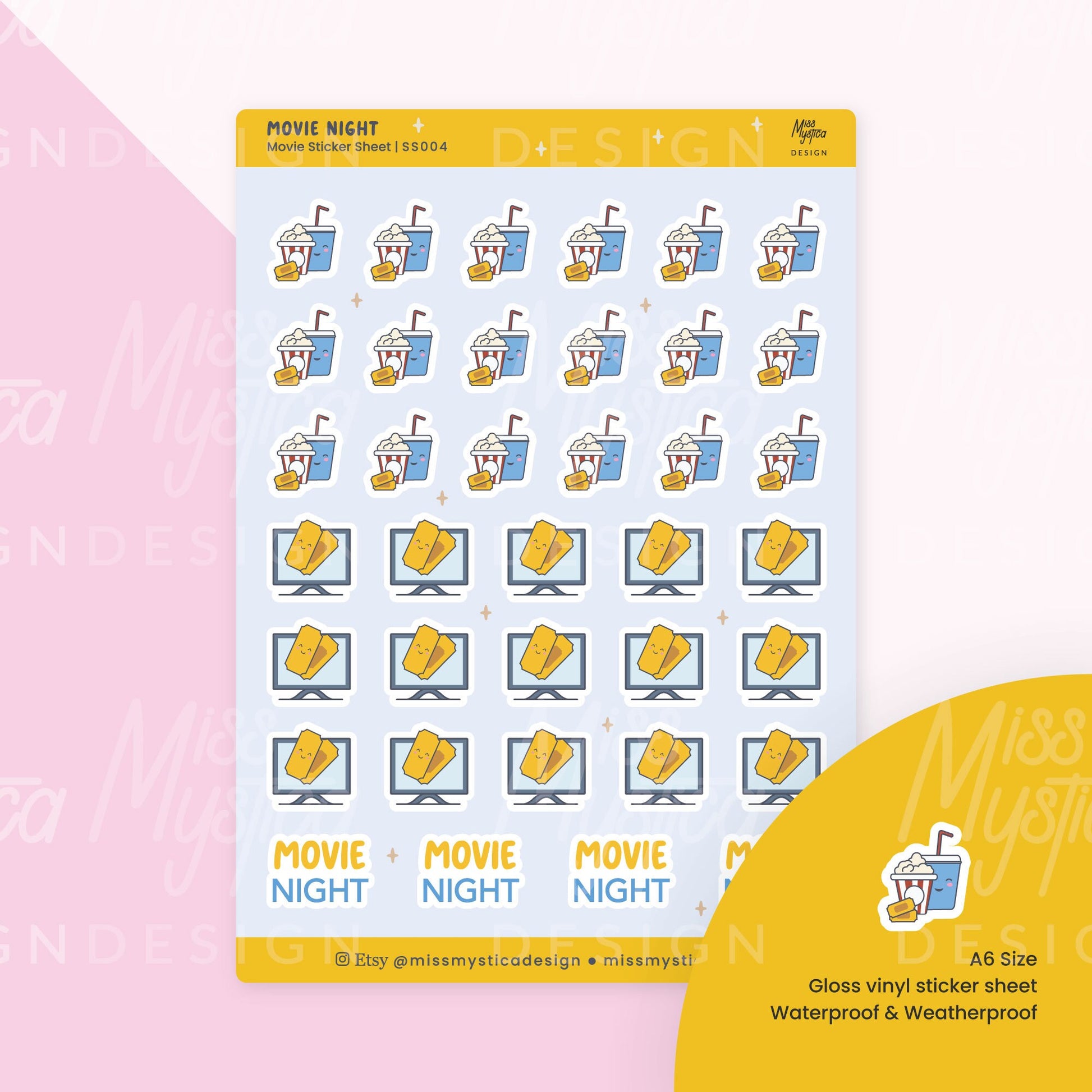 Movie Night Sticker Sheet | For Planners Bullet Journal Notebook or Scrapbook