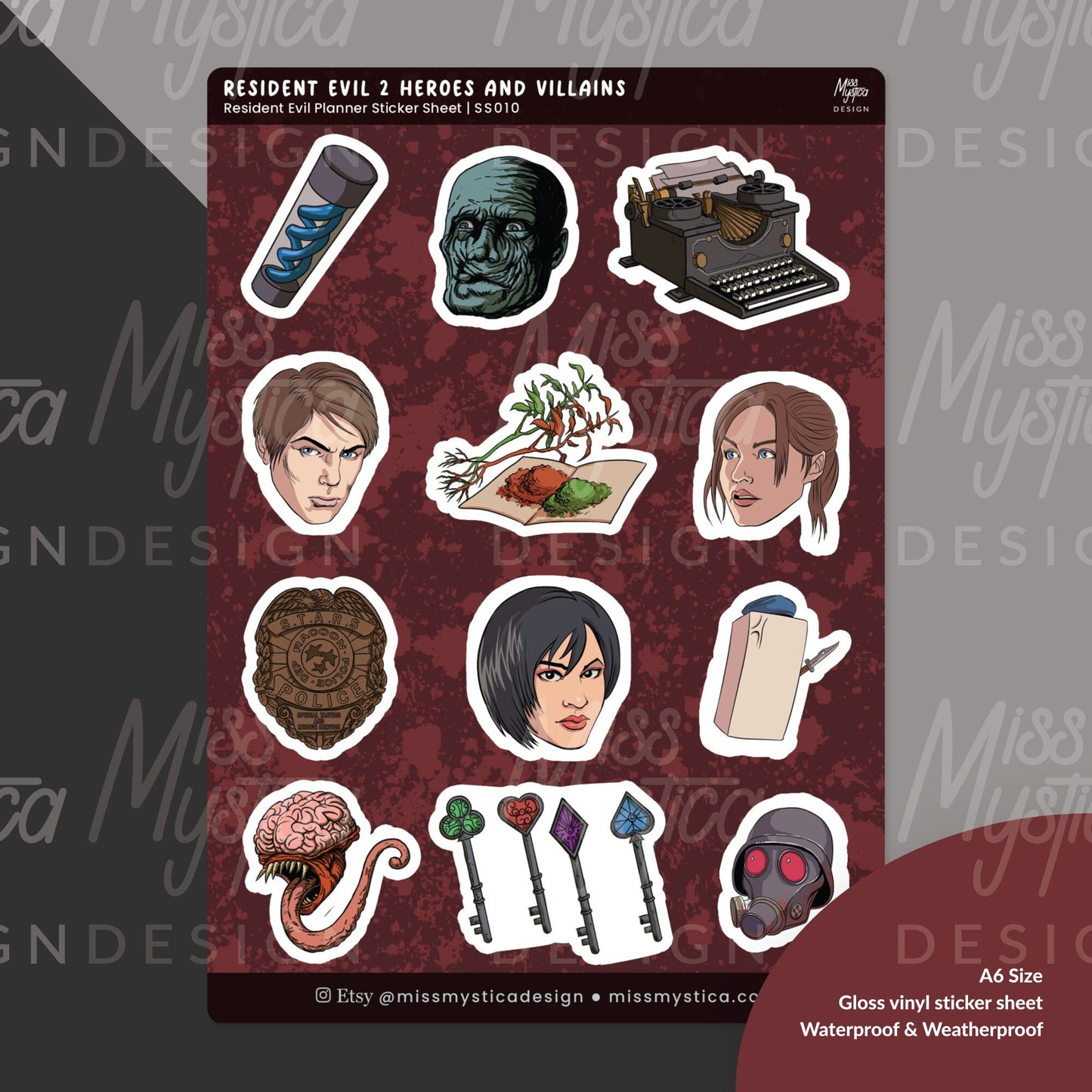 Resident Evil Heroes and Villians Sticker Sheet | Sailor Senshi for Planners Bullet Journal Notebook or Scrapbook