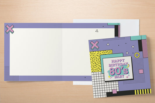 retro 80s birthday card design close up