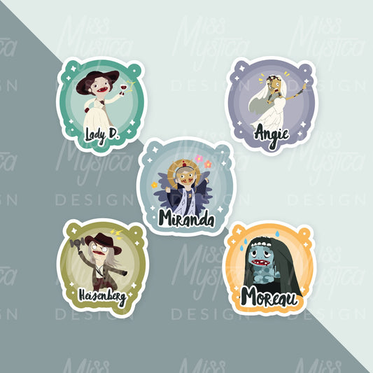 Resident Evil 8 Village Puppet Stickers (SET OF 5) | Lady Dimitrescu, Karl Heisenberg, Salvatore Moreau, Angie and Miranda
