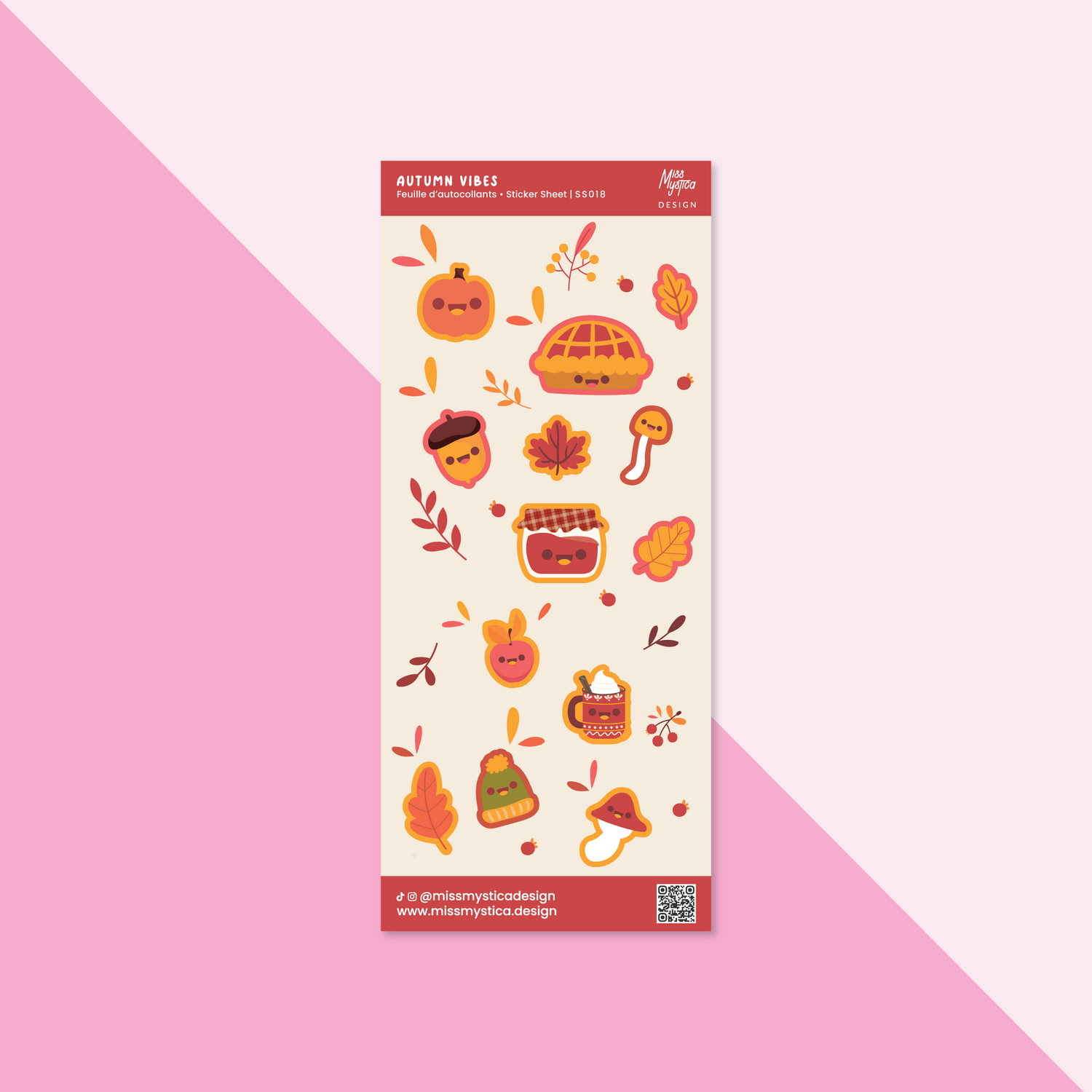 Autumn vibes sticker sheet with cozy fall themed planner stickers in warm seasonal colors