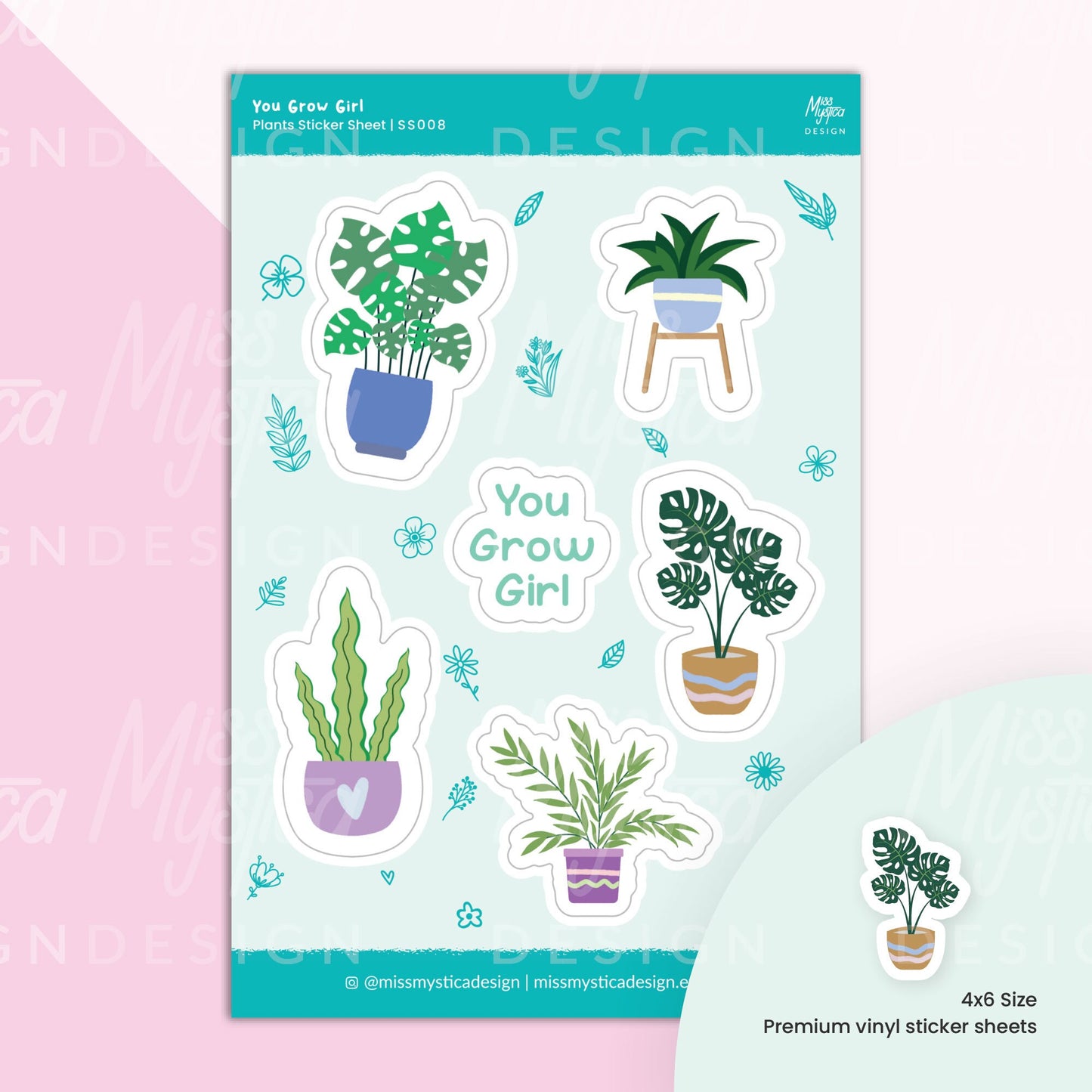 You Grow Girl Plant Sticker Sheet | For Planners Bullet Journal Notebook or Scrapbook